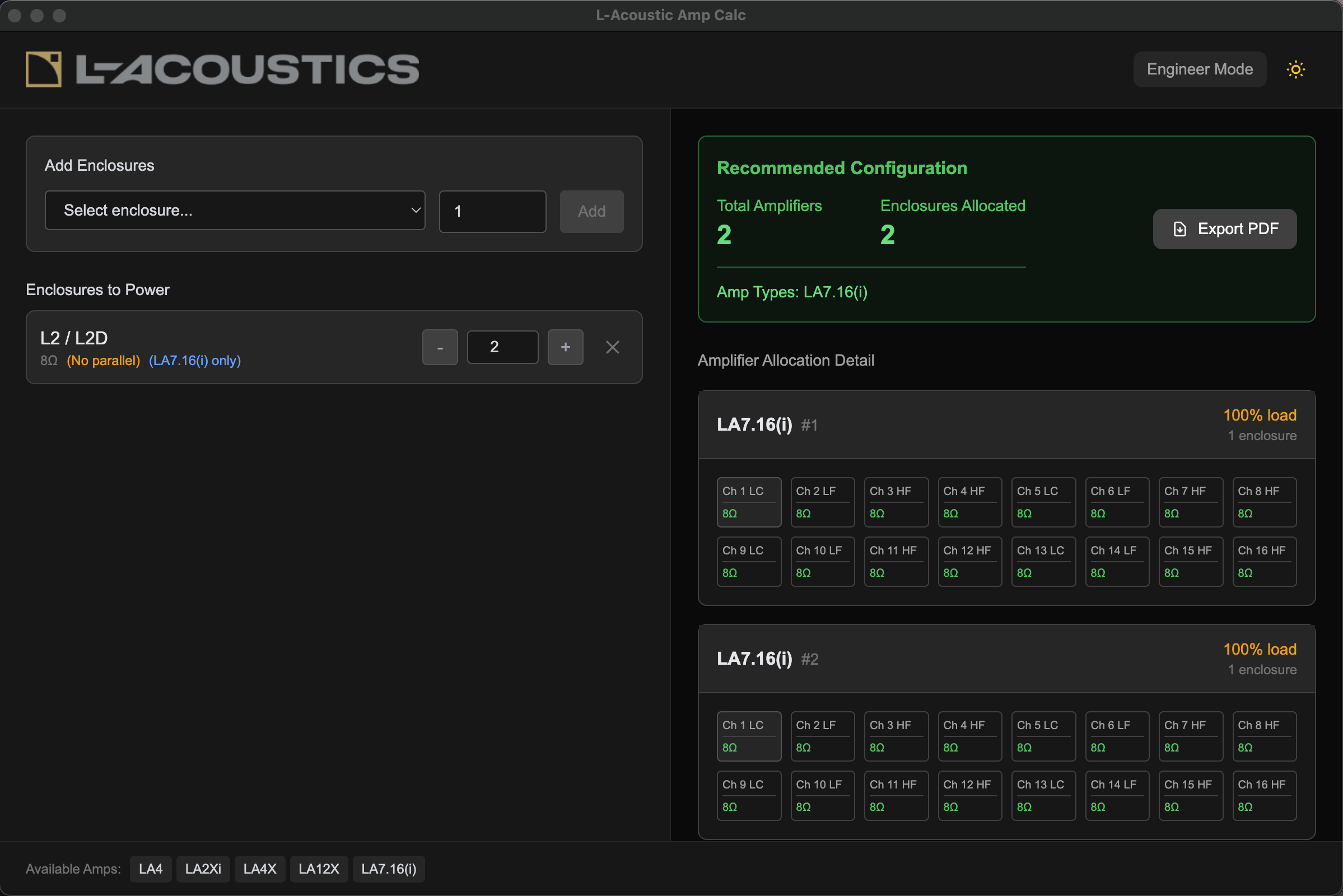 L-Acoustics Amp Calculator screenshot